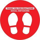 Performance Ink Red w/ White 24x24 | Thank You for Practicing Social Distancing | Circular Floor Decal