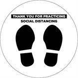 Performance Ink White w/ Black 24x24 | Thank You for Practicing Social Distancing | Circular Floor Decal