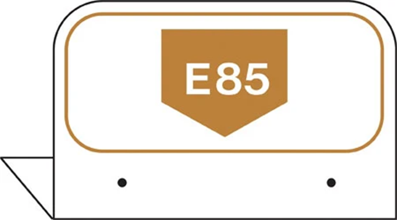 USC | FPI-120 / 260917 | Fill Pipe ID Tag - E85 (Light Brown/White on White)