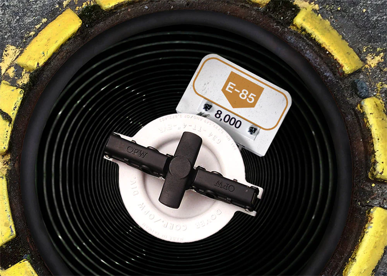 USC | FPI-120 / 260917 | Fill Pipe ID Tag - E85 (Light Brown/White on White)